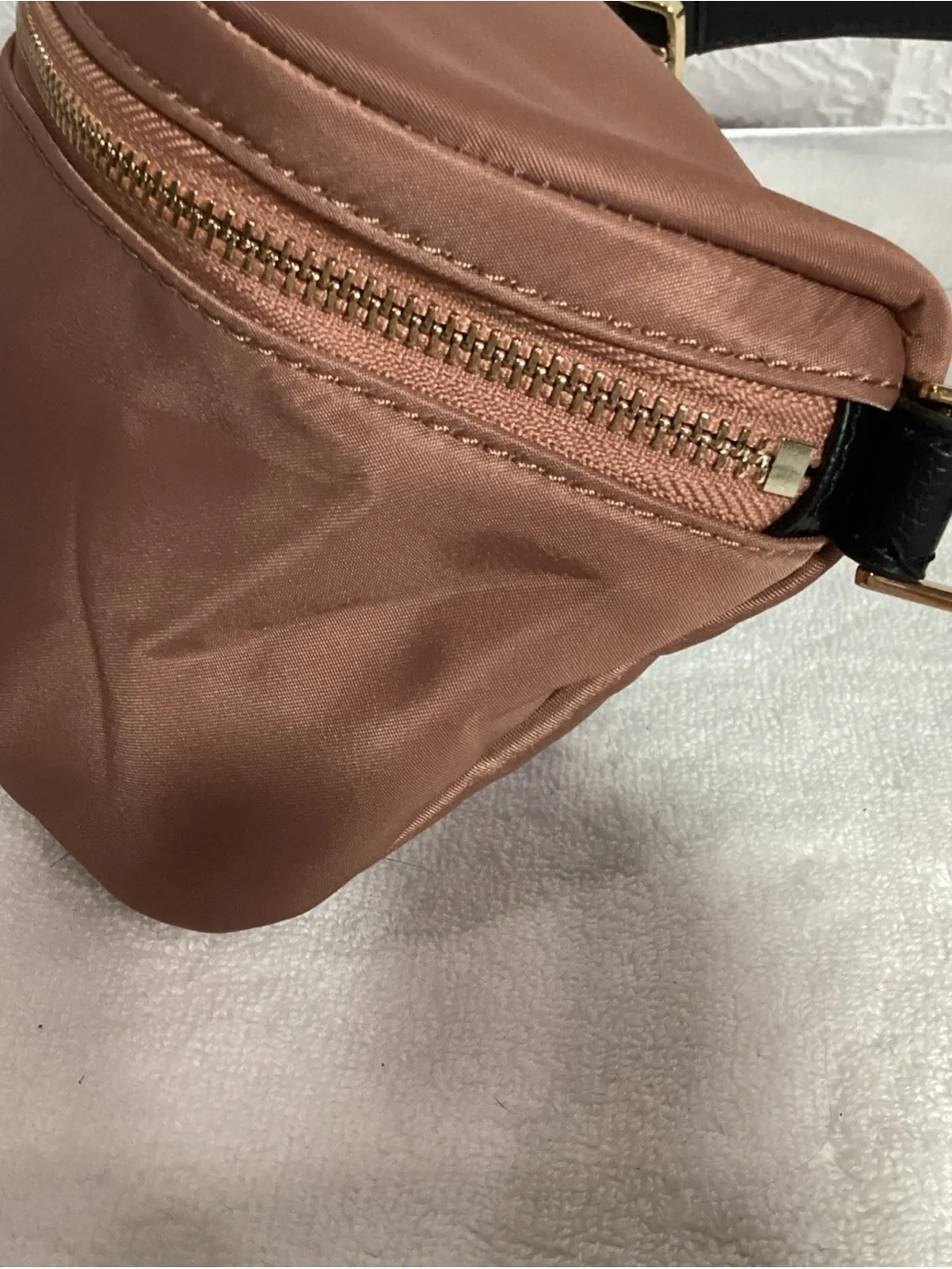 Kate Spade Dawn Nylon Rose Pink Fanny Pack Waist Bag Black Leather Belt EUC